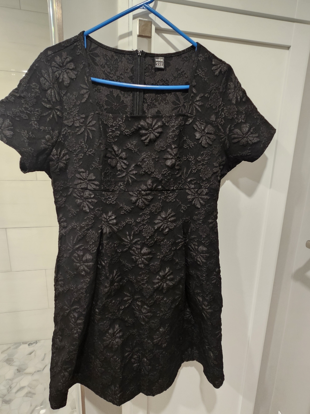 SHEIN Womens Black Floral Jacquard Short Sleeve Dress SIZE XL NWT